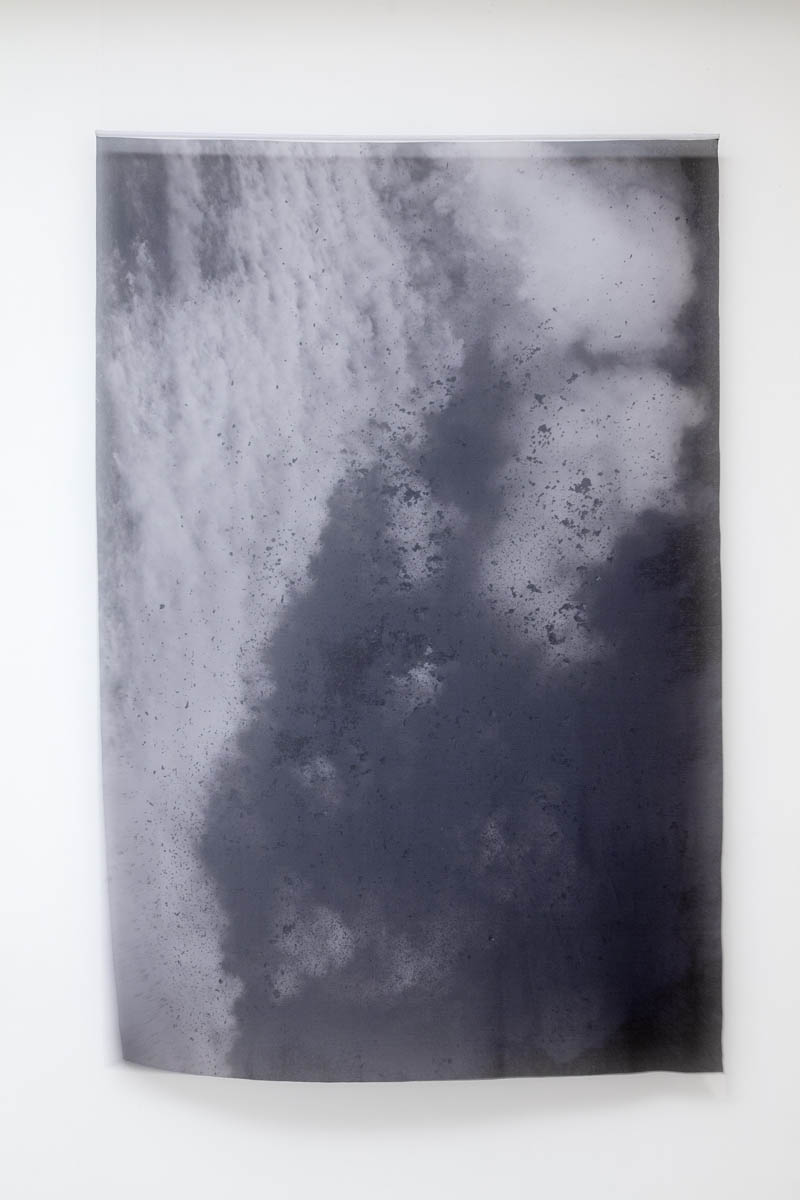 Rupture, 2013Digital print on voile, cast volcanic ash 210 x 350cm